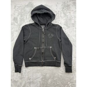 True Religion Women's Stitch Black Classic Big T Zip Hoodie Size Small/Petite